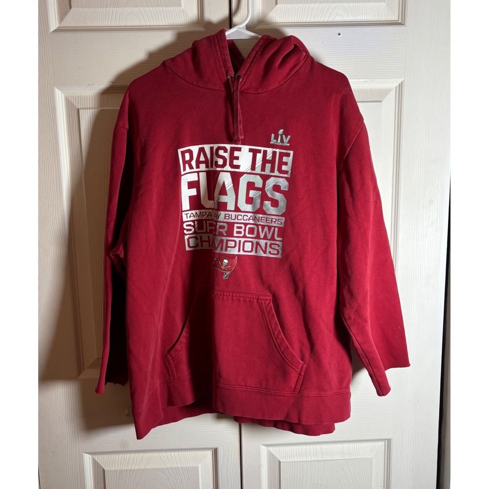 NFL Tampa Bay Buccaneers Super Bowl LV Champions Hoodie Red Cut Sleeve Mens XL